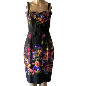 Milly Floral Satin Trim Bustier Fitted Size 2 Cocktail Dress